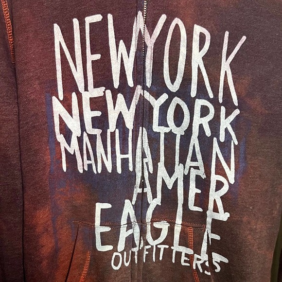 Tie Dyed Upcycled AEO New York Manhattan Purple Long Sleeve Full Zip Hoodie Sz M - Picture 4 of 12